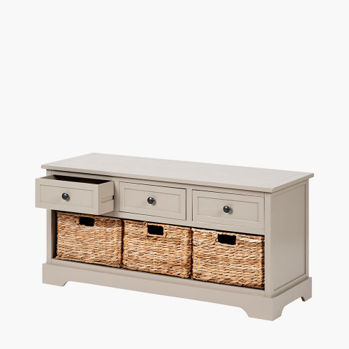 Pacific Lifestyle Devonshire Putty Pine Wood 3 Drawer 3 Basket Unit