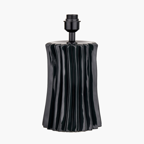 Pacific Lifestyle Devony Black Pleated Ceramic Table Lamp Base With Lino 35cm White Self Lined Linen Cylinder Lampshade