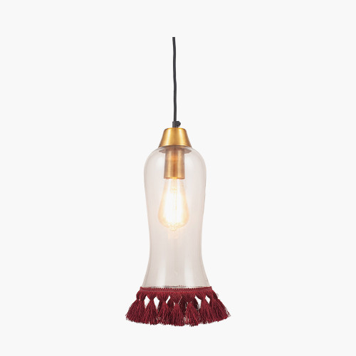 Pacific Lifestyle Dita Clear Organic Glass And Red Tassel Pendant