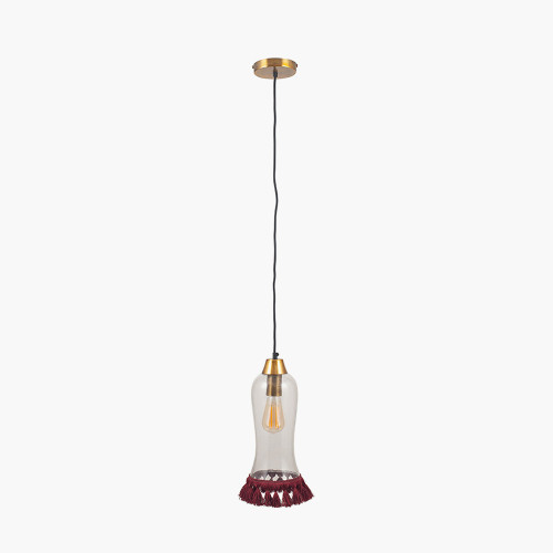 Pacific Lifestyle Dita Clear Organic Glass And Red Tassel Pendant