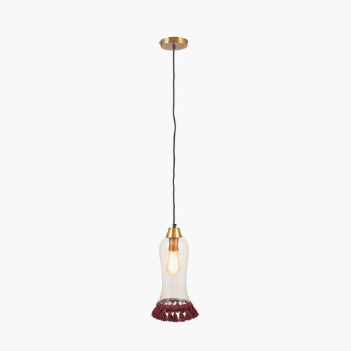 Pacific Lifestyle Dita Clear Organic Glass And Red Tassel Pendant