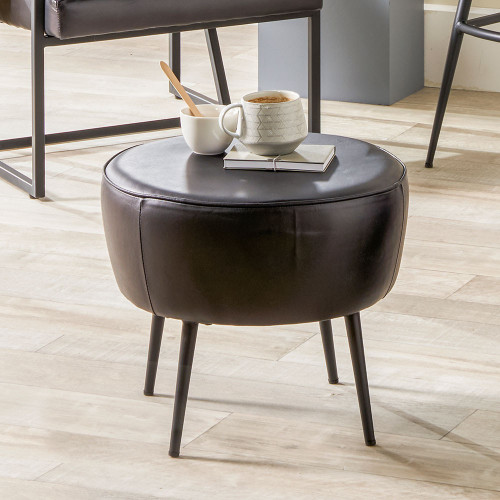 Pacific Lifestyle Donato Ash Black Leather And Black Metal Stool