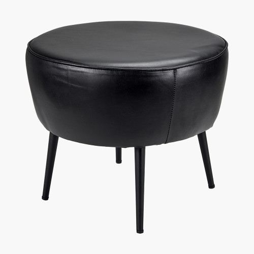 Pacific Lifestyle Donato Ash Black Leather And Black Metal Stool