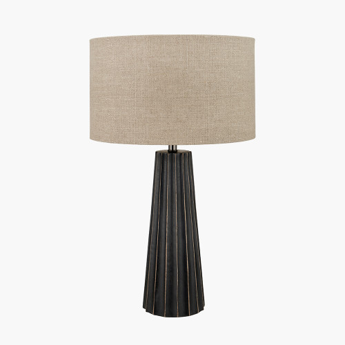 Pacific Lifestyle Draydon Black Wash Mango Wood Textured Cone Table Lamp