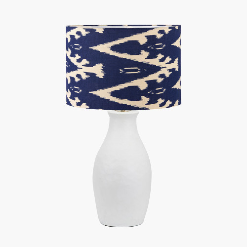 pacific lifestyle Eirene White Textured Stoneware Table Lamp Base with Lars 40cm Ocean Blue Ikat Patterned Cylinder Lampshade