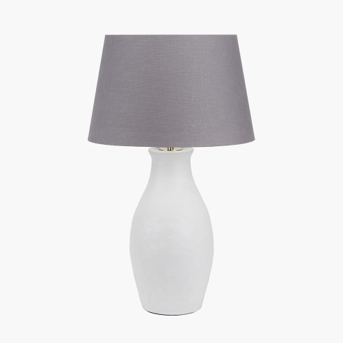 pacific lifestyle Eirene White Textured Stoneware Table Lamp Base with Lys 40cm Steel Grey Self Lined Linen Tapered Lampshade