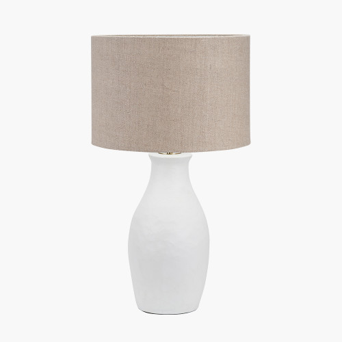 pacific lifestyle Eirene White Textured Stoneware Table Lamp Base with Edward 40cm Natural Linen Cylinder Lampshade