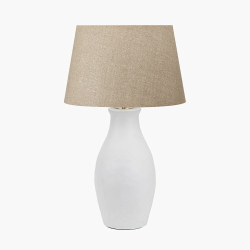pacific lifestyle Eirene White Textured Stoneware Table Lamp Base with Milos 40cm Natural Linen Tapered Lampshade