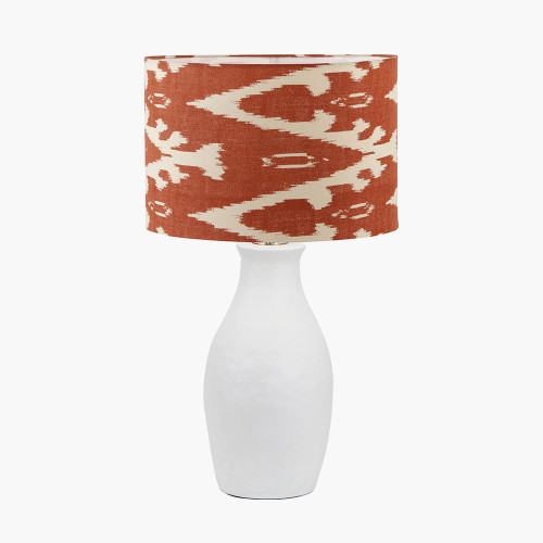 pacific lifestyle Eirene White Textured Stoneware Table Lamp Base with Lars 40cm Cinnamon Ikat Patterned Cylinder Lampshade