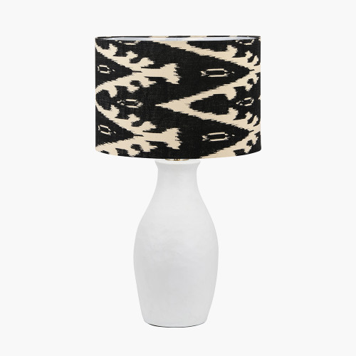 pacific lifestyle Eirene White Textured Stoneware Table Lamp Base with Lars 40cm Black Ikat Patterned Cylinder Lampshade