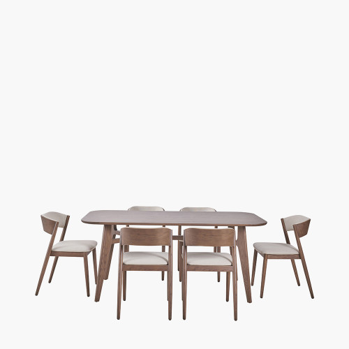 pacific lifestyle Elias Dark Ash Wood Retro Dining Table and 6 Chairs