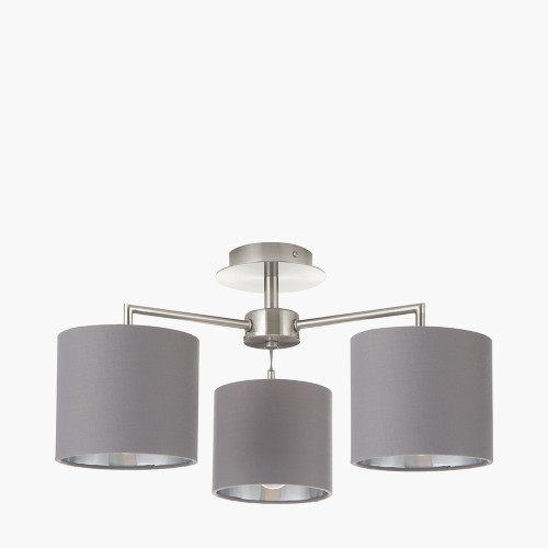 Pacific Lifestyle Elin Brushed Silver And Steel Grey 3 Light Pendant