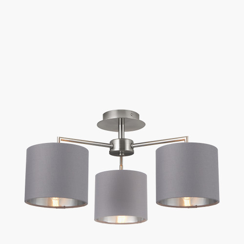 Pacific Lifestyle Elin Brushed Silver And Steel Grey 3 Light Pendant