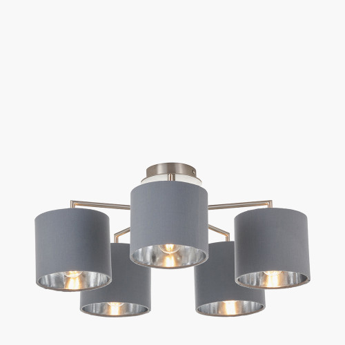 Pacific Lifestyle Elin Brushed Silver And Steel Grey 5 Light Pendant