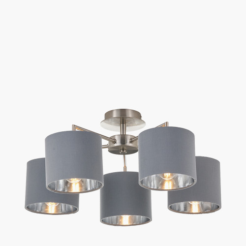Pacific Lifestyle Elin Brushed Silver And Steel Grey 5 Light Pendant