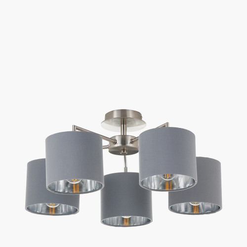 Pacific Lifestyle Elin Brushed Silver And Steel Grey 5 Light Pendant