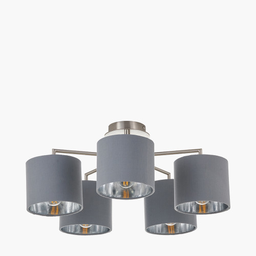 pacific lifestyle Elin Brushed Silver and Steel Grey 5 Light Pendant