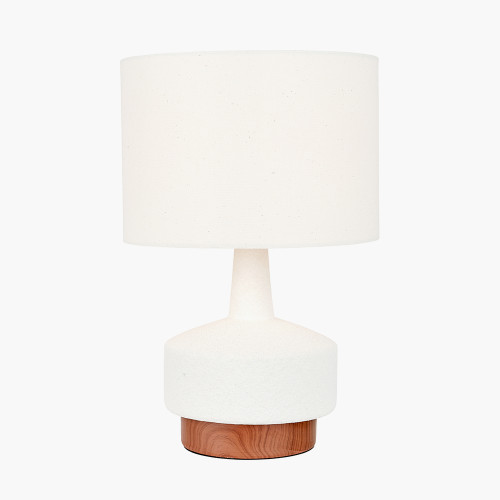 pacific lifestyle Elio White and Wood Effect Textured Ceramic Table Lamp