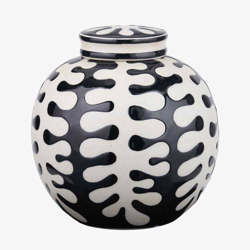 Pacific Lifestyle Elkorn Black And White Ceramic Coral Design Lidded Ginger Jar