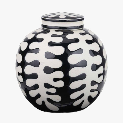 Pacific Lifestyle Elkorn Black And White Ceramic Coral Design Lidded Ginger Jar