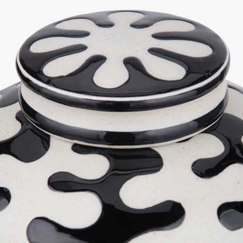 Pacific Lifestyle Elkorn Black And White Ceramic Coral Design Lidded Ginger Jar