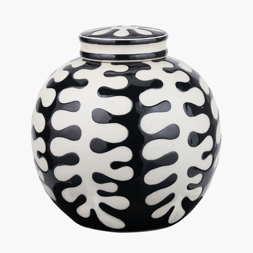 pacific lifestyle Elkorn Black and White Ceramic Coral Design Lidded Ginger Jar