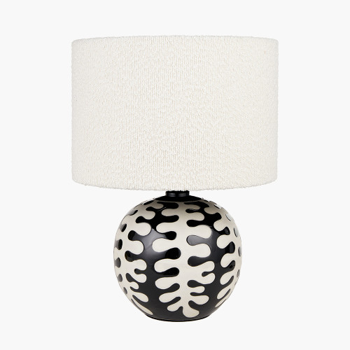 pacific lifestyle Elkorn Black and White Coral Ceramic Table Lamp Base with Rouen 30cm White Boucle Cylinder Lampshade