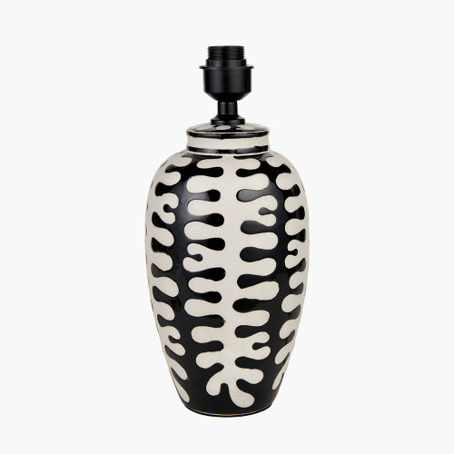 Pacific Lifestyle Elkorn Black And White Tall Coral Ceramic Table Lamp Base With Rouen 35cm White Boucle Cylinder Lampshade