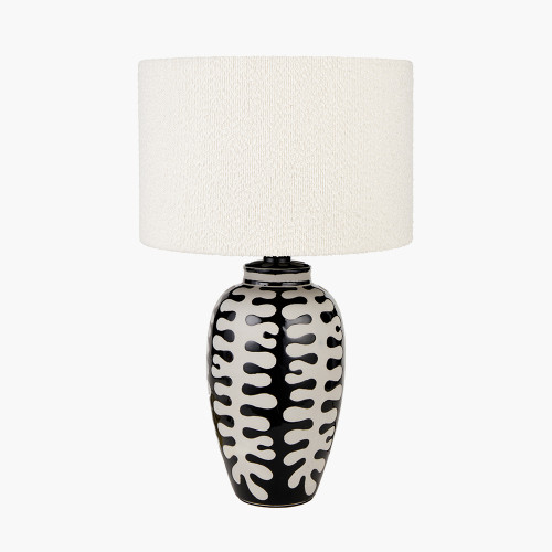 pacific lifestyle Elkorn Black and White Tall Coral Ceramic Table Lamp Base with Rouen 35cm White Boucle Cylinder Lampshade