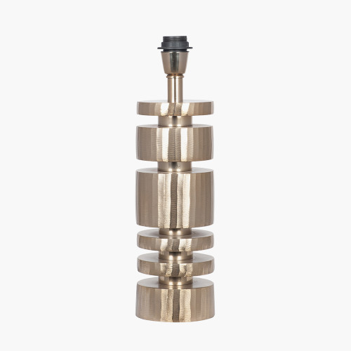 Pacific Lifestyle Elon Champagne Gold Metal Stacked Cylinder Table Lamp Base With Harry 35cm Ivory Cotton Mix Cylinder Lampshade