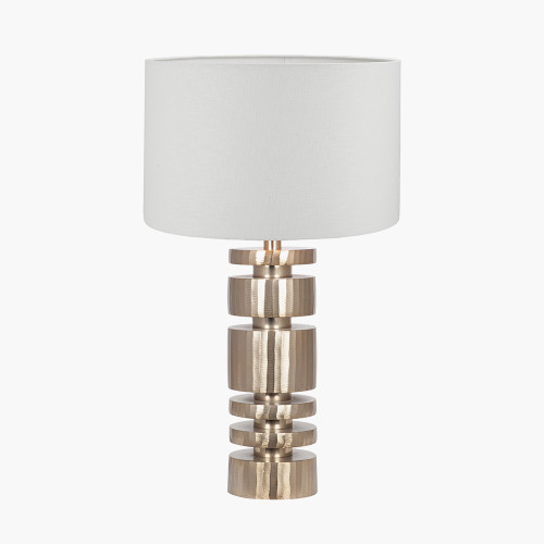 pacific lifestyle Elon Champagne Gold Metal Stacked Cylinder Table Lamp Base with Lino 35cm White Self Lined Linen Cylinder Lampshade