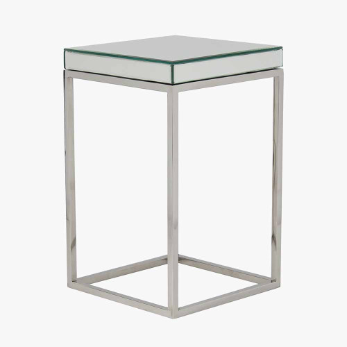 Pacific Lifestyle Elysee Mirrored Glass And Silver Metal Small Square Side Table