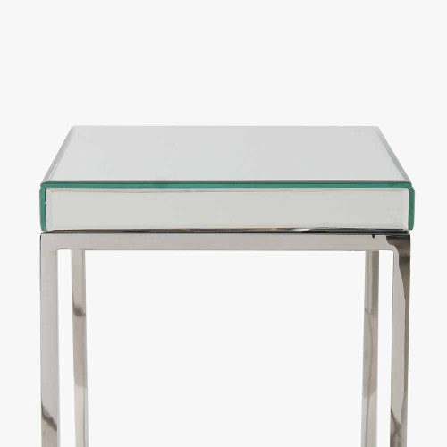 Pacific Lifestyle Elysee Mirrored Glass And Silver Metal Small Square Side Table