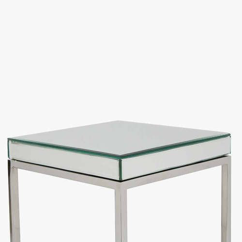 Pacific Lifestyle Elysee Mirrored Glass And Silver Metal Small Square Side Table