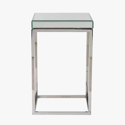 pacific lifestyle Elysee Mirrored Glass and Silver Metal Small Square Side Table