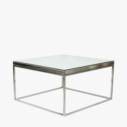 Pacific Lifestyle Elysee Mirrored Glass And Silver Metal Square Coffee Table