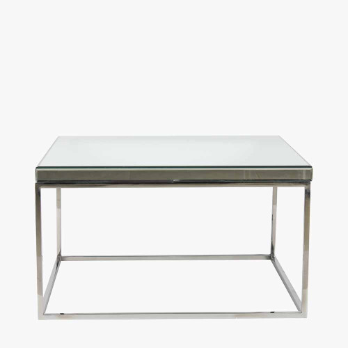 pacific lifestyle Elysee Mirrored Glass and Silver Metal Square Coffee Table