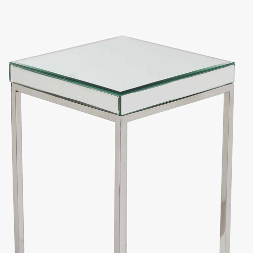 Pacific Lifestyle Elysee Mirrored Glass And Silver Metal Square Side Table