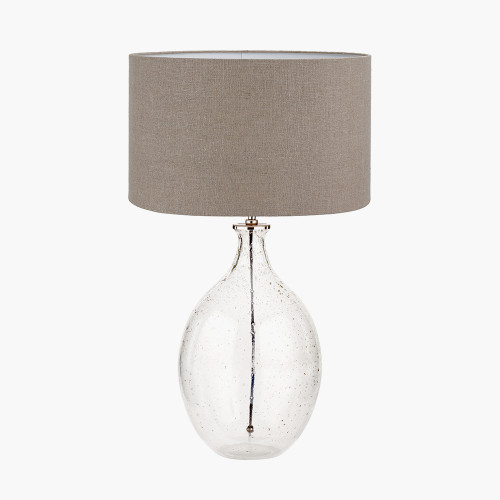 pacific lifestyle Elysia Bubble Glass and Silver Metal Curved Table Lamp Base with Edward 40cm Natural Linen Cylinder Lampshade