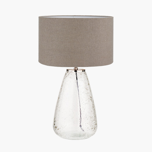 pacific lifestyle Elysia Bubble Glass and Silver Metal Table Lamp Base with Edward 40cm Natural Linen Cylinder Lampshade
