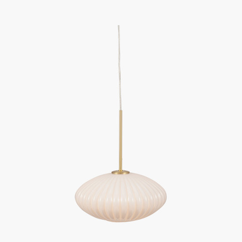 Pacific Lifestyle Emilia White Glass And Gold Metal Ribbed Oval Pendant