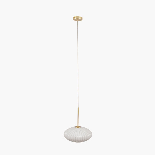 Pacific Lifestyle Emilia White Glass And Gold Metal Ribbed Oval Pendant
