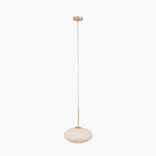 Pacific Lifestyle Emilia White Glass And Gold Metal Ribbed Oval Pendant