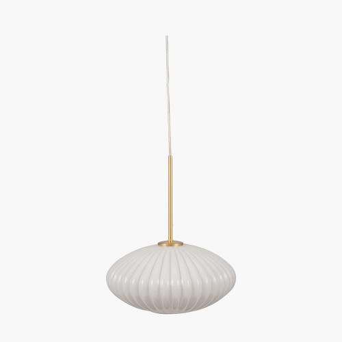 pacific lifestyle Emilia White Glass and Gold Metal Ribbed Oval Pendant