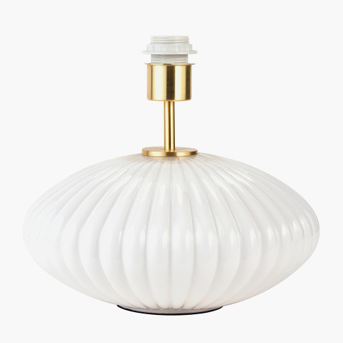 Pacific Lifestyle Emilia White Ribbed Glass And Gold Metal Oval Table Lamp Base With Zara 35cm Steel Grey Silk Lined Cylinder Lampshade