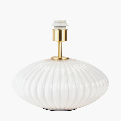Pacific Lifestyle Emilia White Ribbed Glass And Gold Metal Oval Table Lamp Base With Stellan 35cm Gold Slubbed Silk Mix Gold Lined Cylinder Lampshade