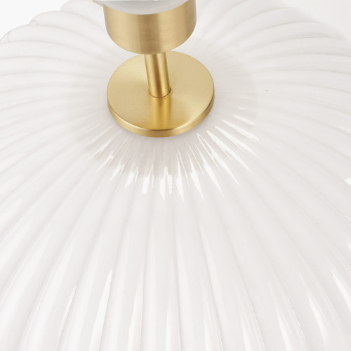 Pacific Lifestyle Emilia White Ribbed Glass And Gold Metal Oval Table Lamp Base With Stellan 35cm Gold Slubbed Silk Mix Gold Lined Cylinder Lampshade