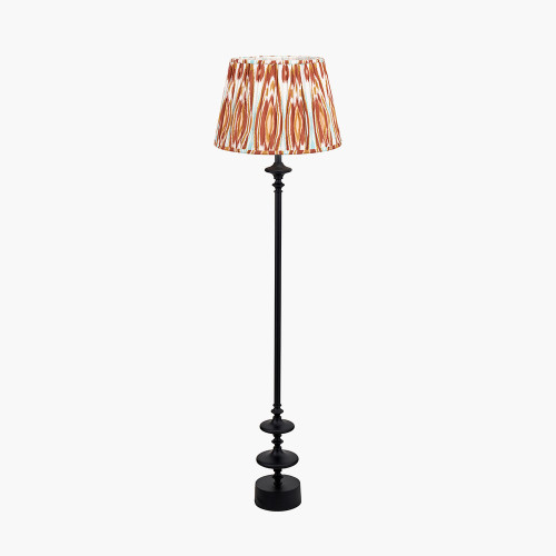 pacific lifestyle Emilio Matt Black Candlestick Floor Lamp Base with Izara 45cm Cinnamon Ikat Patterned Mushroom Pleat Tapered Lampshade