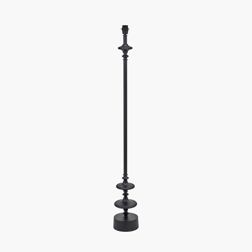 Pacific Lifestyle Emilio Matt Black Candlestick Floor Lamp Base With Izara 45cm Lilac Ikat Patterned Mushroom Pleat Tapered Lampshade