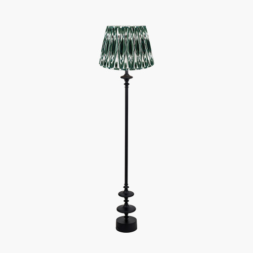 pacific lifestyle Emilio Matt Black Candlestick Floor Lamp Base with Izara 45cm Racing Green Ikat Patterned Mushroom Pleat Tapered Lampshade